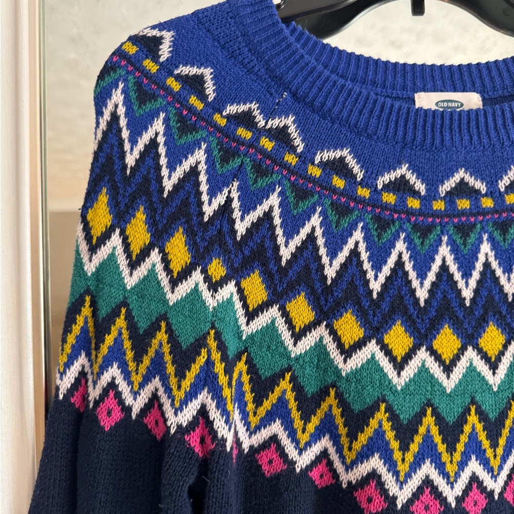 Old Navy Blue Fair Isle Sweater - Picture 2 of 6